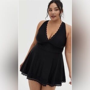 Women’s Torrid Lace Trim Swim Dress With Brief In Black Size 4X